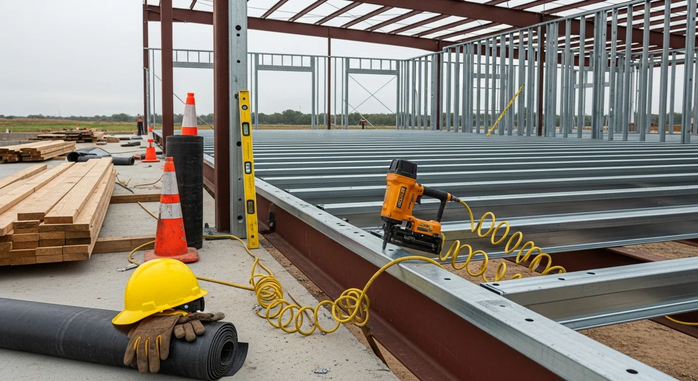 A completed commercial building exterior in Yukon, Oklahoma showing a flat roofing system and metal-framed facade on a light industrial structure. The building sits on a cleared lot typical of Canadian County commercial development along the Oklahoma City metro corridor.