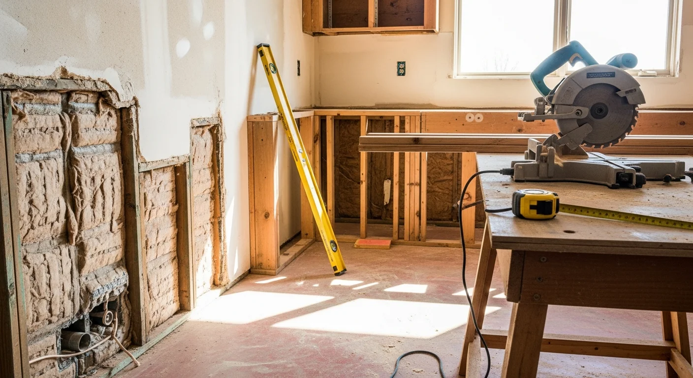Remodeled kitchen interior inside a Yukon, Oklahoma home showing updated cabinetry, countertops, and fresh flooring. A general contractor from CCC Roofing and Construction completed the renovation as part of a full home remodeling project.